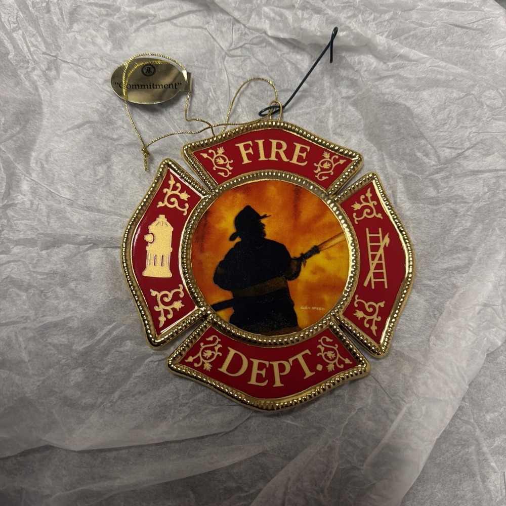Bradford Exchange Commitment Fire Dept Porcelain Christmas Ornament Vintage